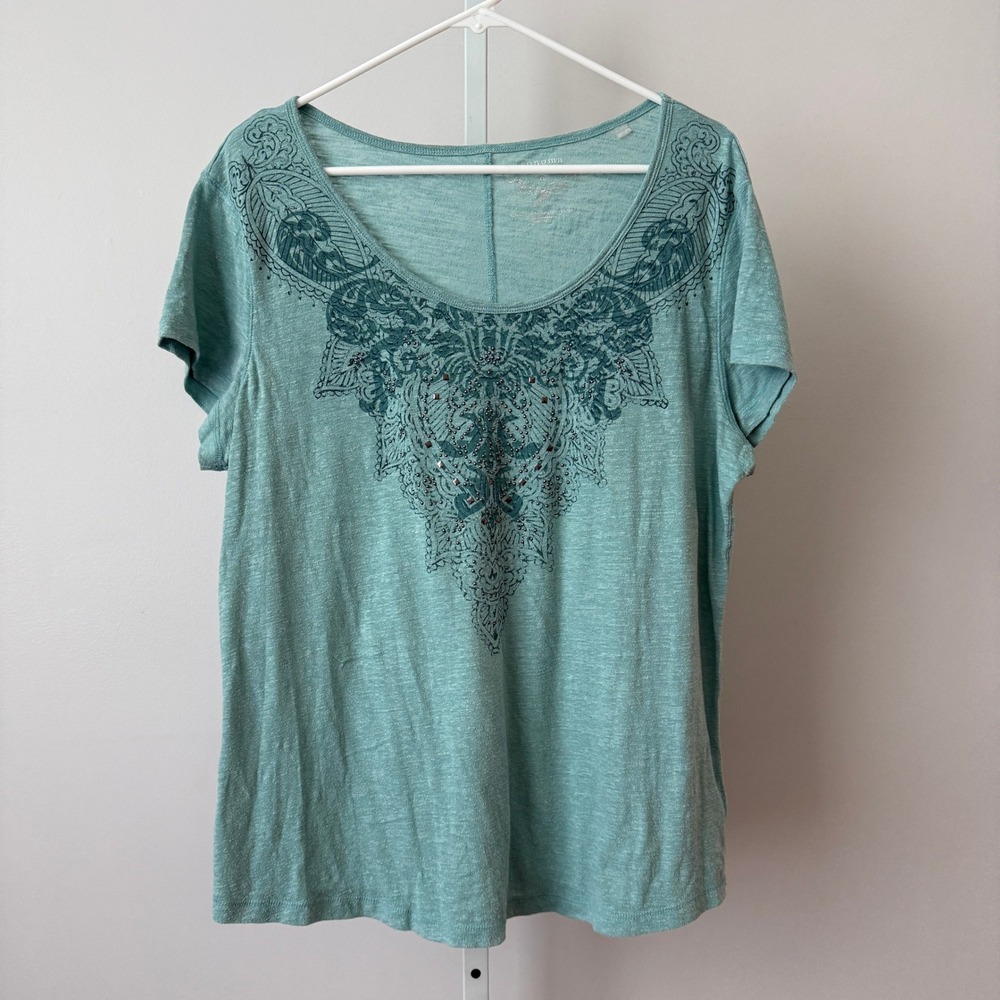 Sonoma XL Teal T-Shirt Embellished Graphic Medallion Fairy‎ Boho Casual